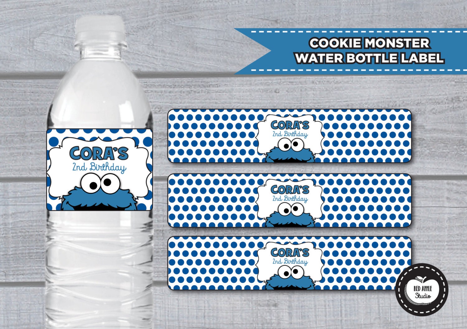 COOKIE MONSTER Water Bottler Label Sesame Street By RedAppleStudio