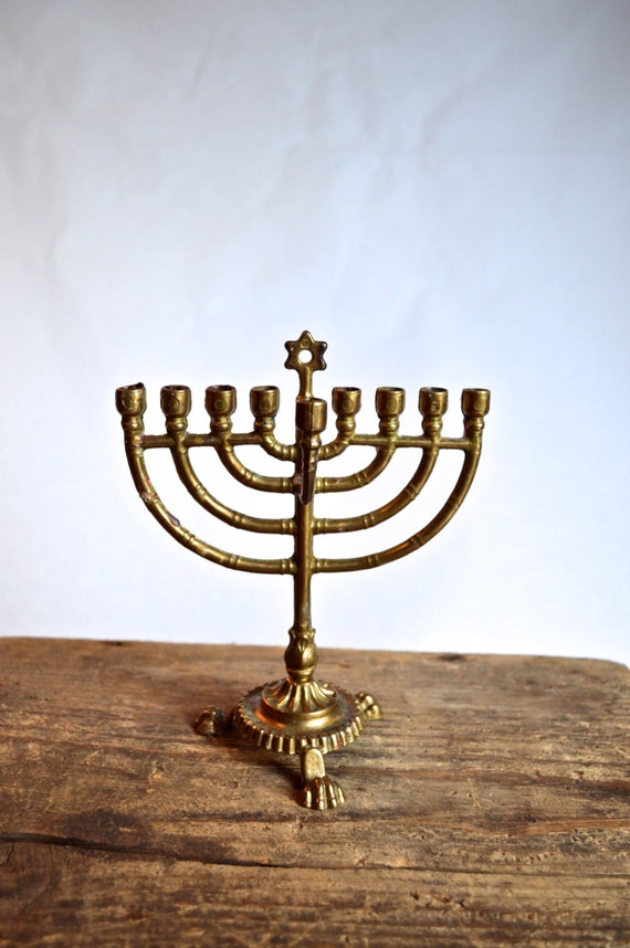 Vintage Menorah Brass Hanukkah Judaic Brass Nine Candles