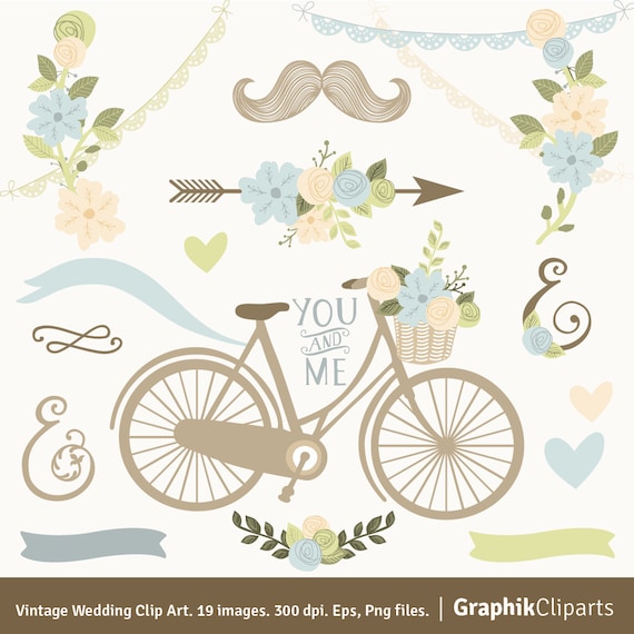 Vintage Wedding Clip Art. Rustic Wedding Clip Art. Floral