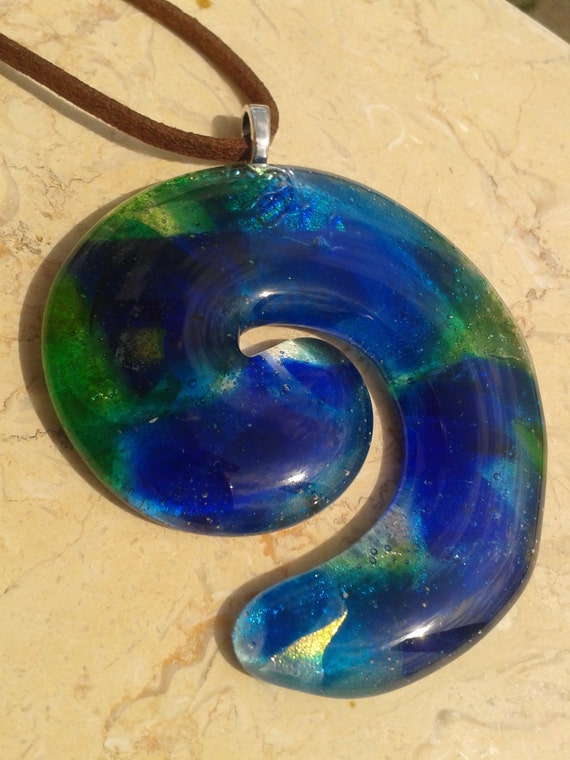 Fused Glass Spiral Pendant Koru symbol Kivi inspired New