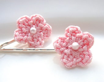 Pink Flower Hair Clip, Crochet Flower Hair Clip, Flower Hair Accessories, Crochet Flowers, Flower Hair Pin, Cute Hair Clips