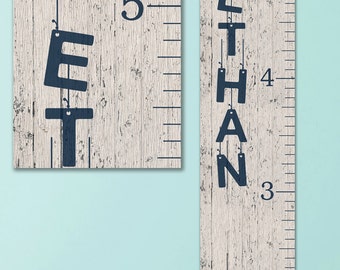 Wooden Ruler Growth Chart - Canvas Personalized Growth Chart, Wooden Height Ruler, Personalized Baby Boy Gifts, Growth Chart Boy - GC0100N