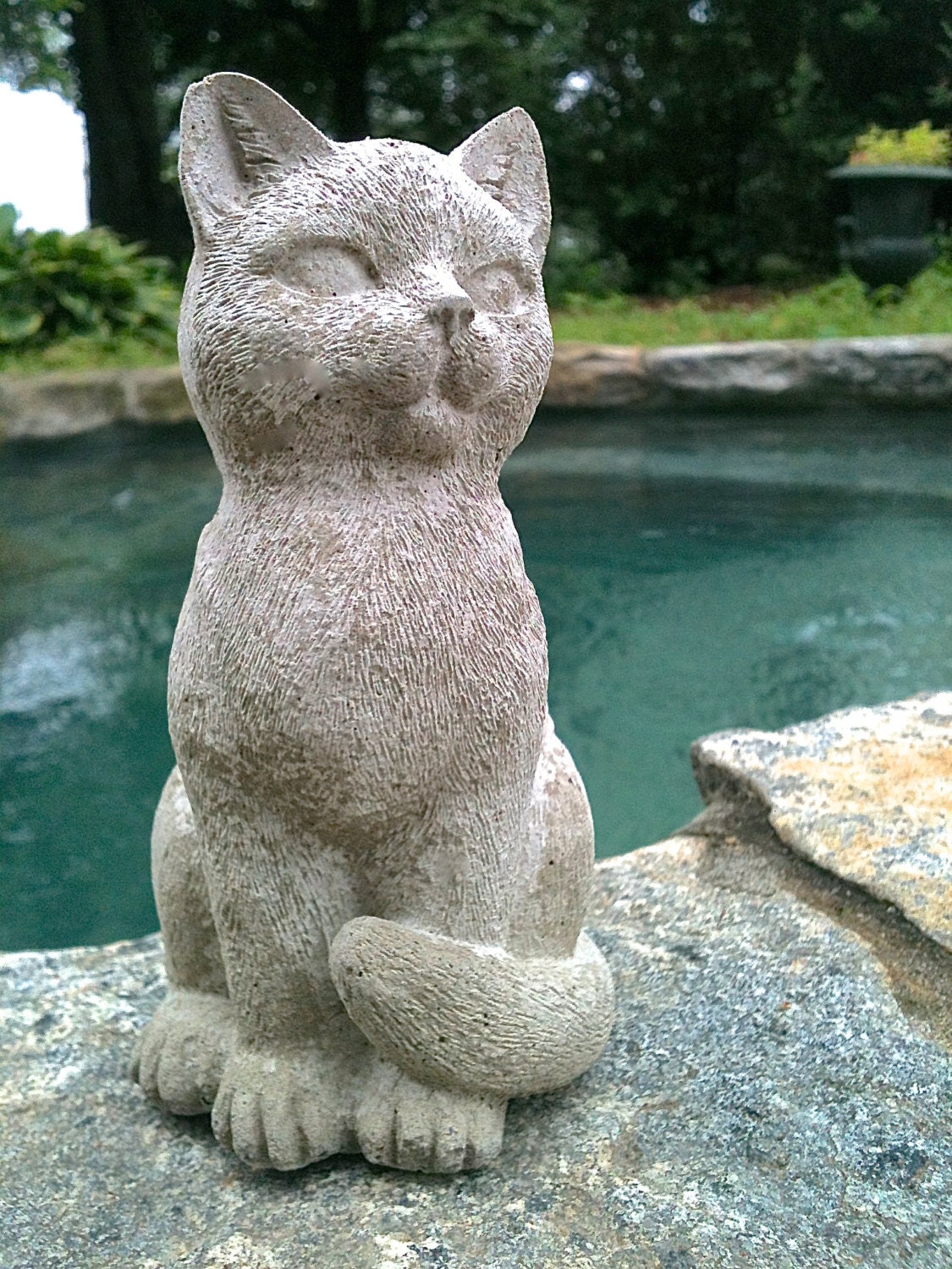 Cute sitting cat statue, concrete garden decor, cat memorial statue