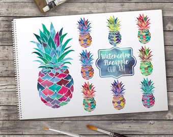 Digital clip art | Watercolor pineapples | Set of 8 rainbow pineapples | Multi color pineapple clip art | Watercolor clip art | rainbow art