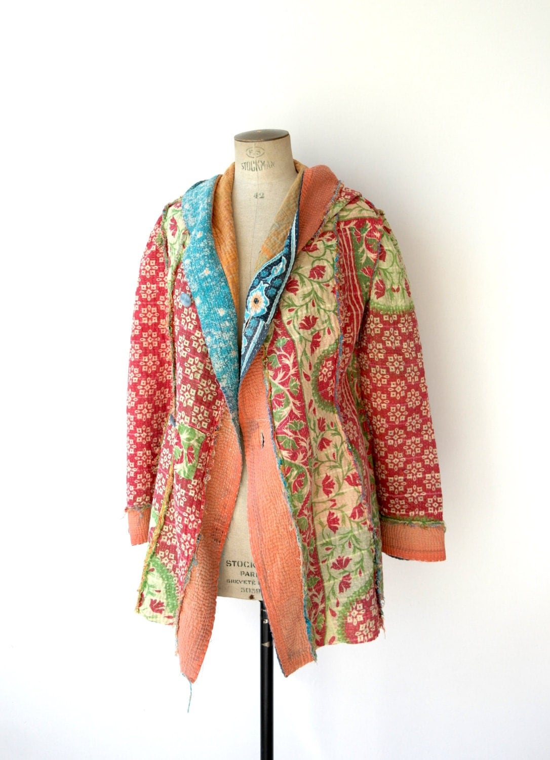kantha quilt jacket hooded fuzzy reversible kantha coat