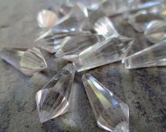 20 mm faceted crystal clear glass briolette bead top drilled bicone long drop chandelier prism style, lot of 6 pcs