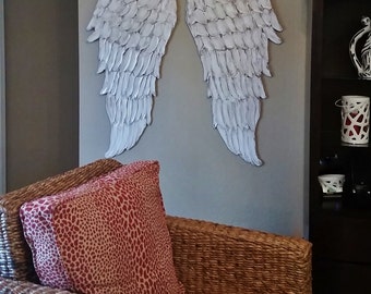 Wood Angel Wings Wall Art, Carved Look Angel Wings Sculpture, Architectural Decor Nursery Art, Angelic Choose Your Color White, Gold, Silver