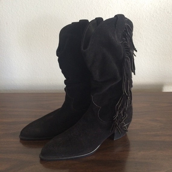 Vintage Suede Western Fringe Cowboy Boots