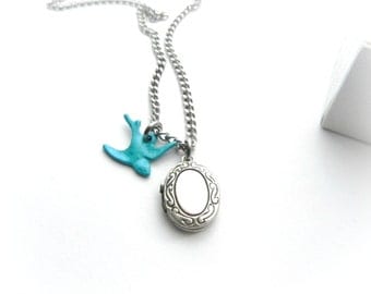 Blue Bird Locket Necklace