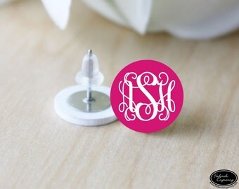 Personalized Monogram Earrings - Surgical Steel Posts - Personalized - Handmade - Custom Colors - Two Tone Vine Monogram Earrings - EA-3
