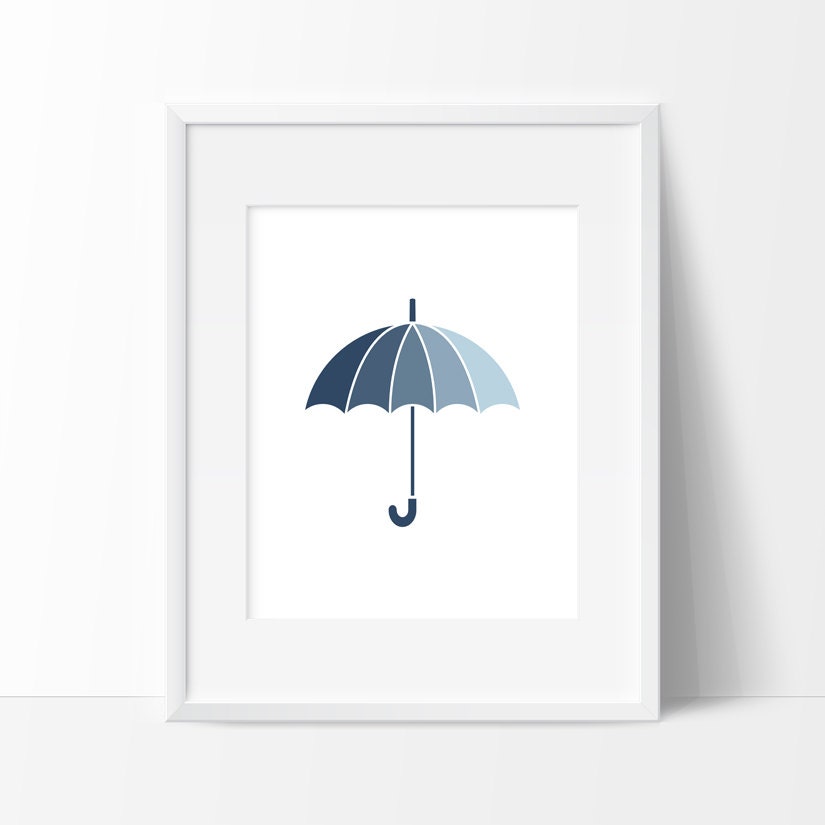 Blue Umbrella Art Blue Umbrella Print Blue Graphic by TopFoxPrints