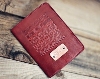 Personalized Leather Passport Cover, Real Leather, holder, travel, Aztec Passport Cover, handmade, Custom text, name initials