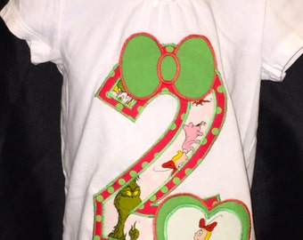 Handmade Custom Birthday Age or Initial Dr. Seuss Grinch Cindy Lou Who - T-Shirt