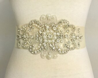 2 Inch Sash-Sale Sash-Sale Bridal Sash-Sale Wedding Sash-Large Applique-Rhinestone Sash-Pearl Sash-Large Rhinestone Applique Bridal Sash
