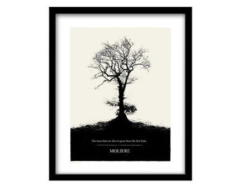 tree picture, literary art print, Moliere quote, literary quotes, inspirational quote, literary poster, black and white art, quote art