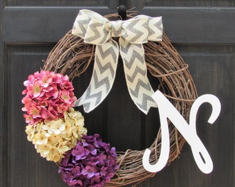 Easter Wreath with Monogram, Wreath with Initial, Letter Wreath, Spring Monogram Wreath, Spring initial Wreath, Grapevine Wreath for Easter