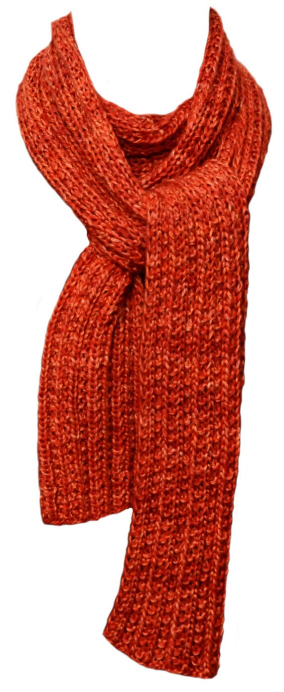 Hand Knit Scarf Orange Cashmere Silk Trail Ridge Rib