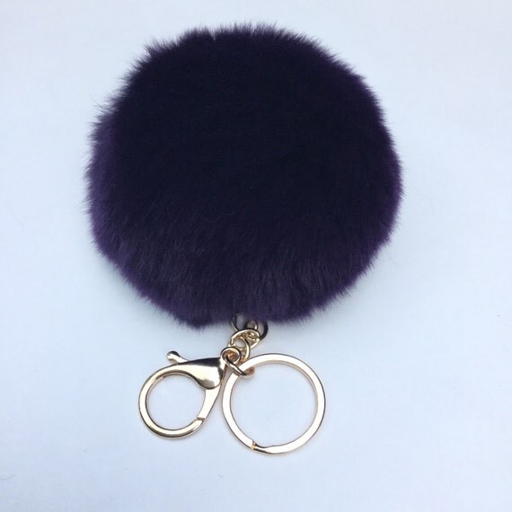 keychain pom fur pom pom Fur charm bag New! ball pom fur puff Deep pendant keychain purple