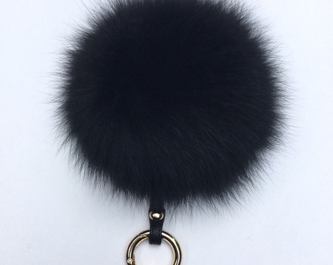 Instagram/ Blogger Recommended Fur bag charm, fur pom pom keychain, fur ballkeyring purse pendant in black