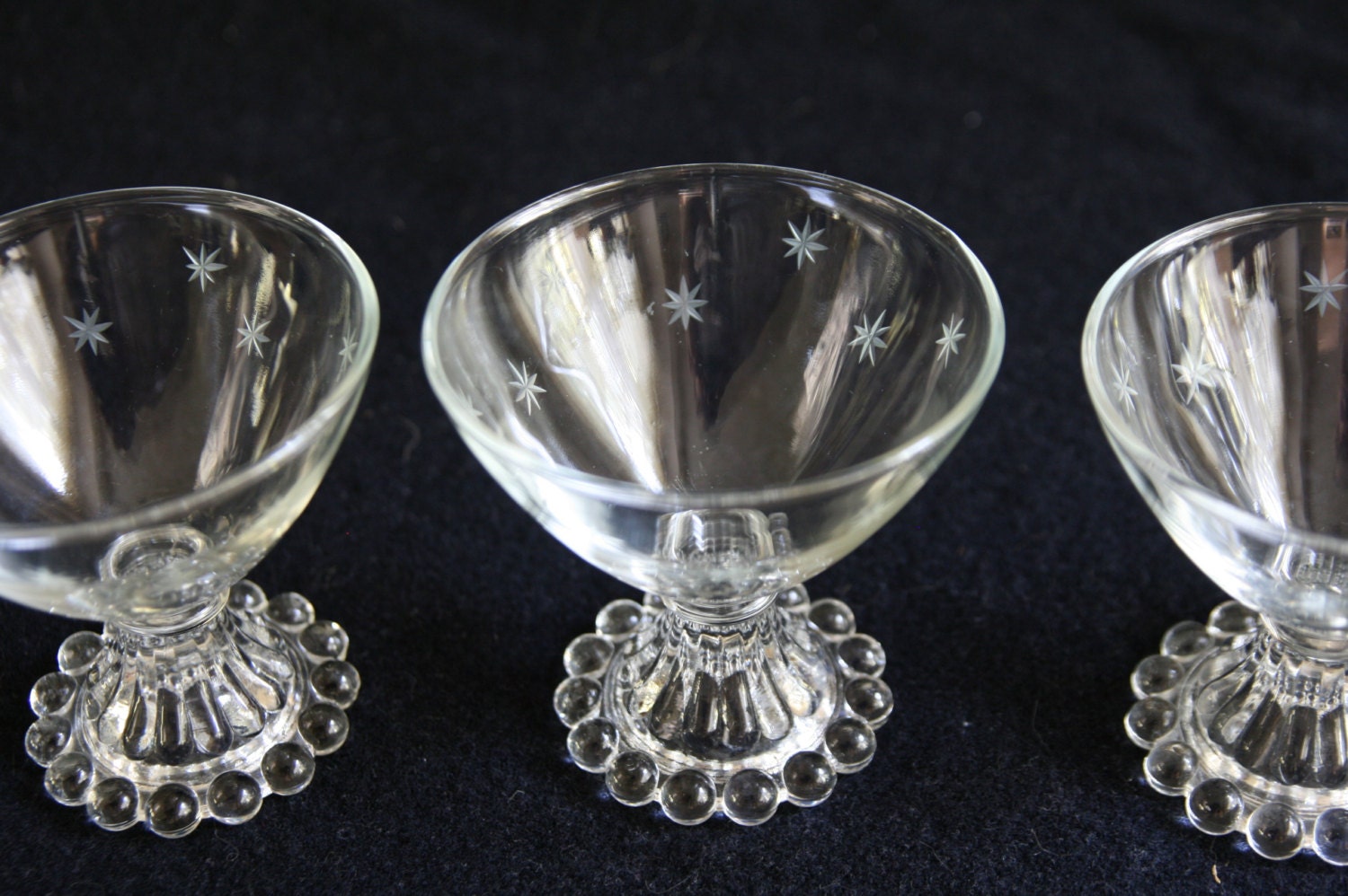 4 Atomic Starburst Glass Dessert Dishes Candlewick Boopie Base