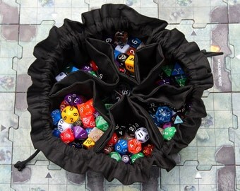 MADE TO ORDER - Colossal Bag of Many Dice -Large 6 Pocket Dice Bag - Solid Black - Can hold a pound of dice!
