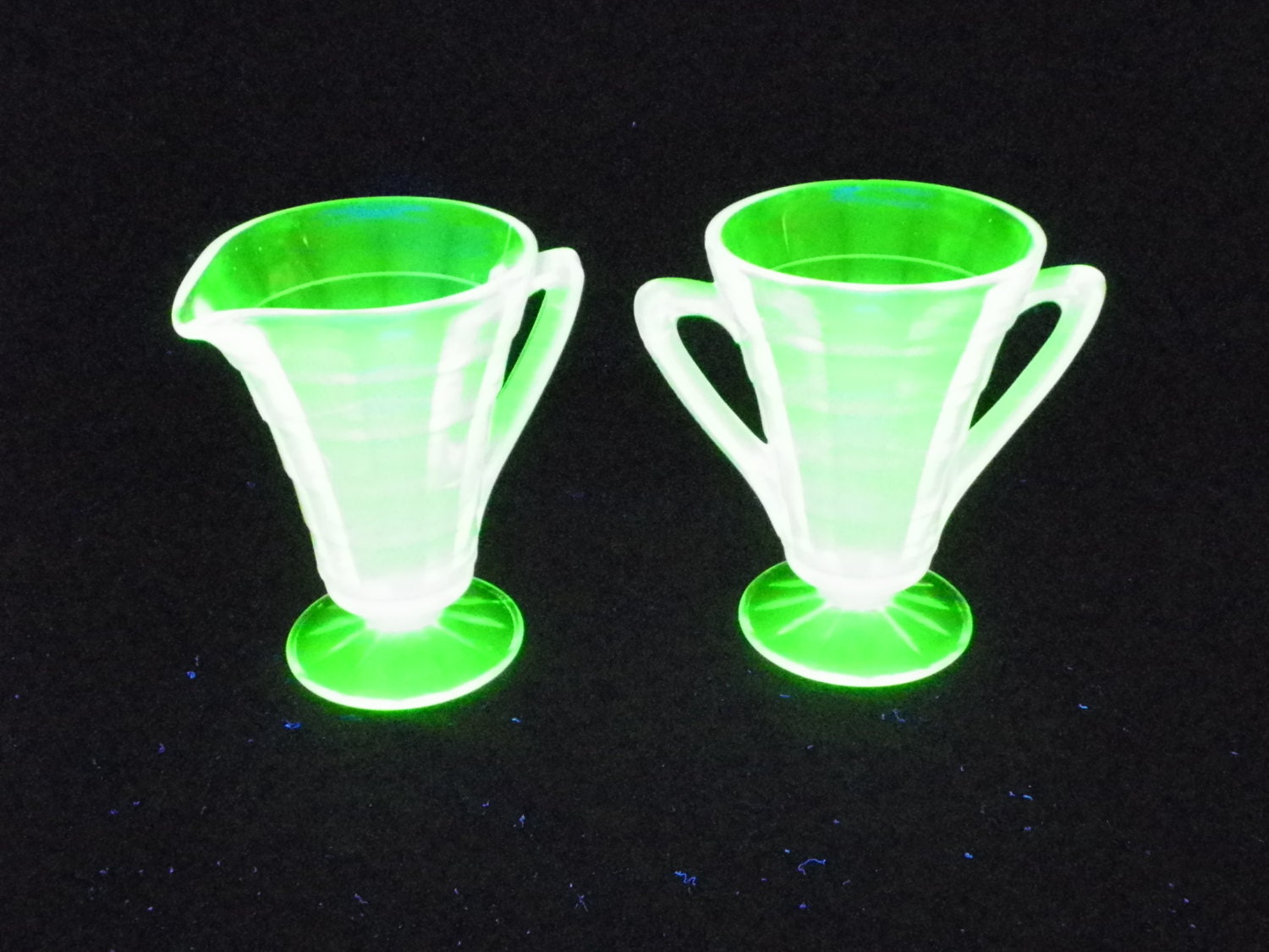 Vintage Vaseline Cream and Sugar / Uranium Glass Cream and Sugar