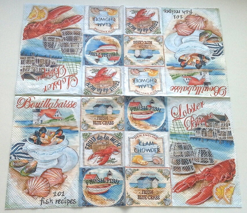 decoupage paper fish lobsters with paper Decoupage by crabs fish Vyazantia napkin