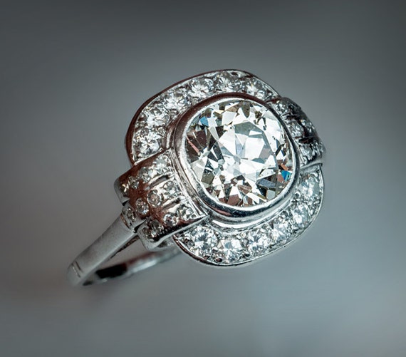 Art Deco 3 Carat Diamond Platinum Vintage Engagement Ring