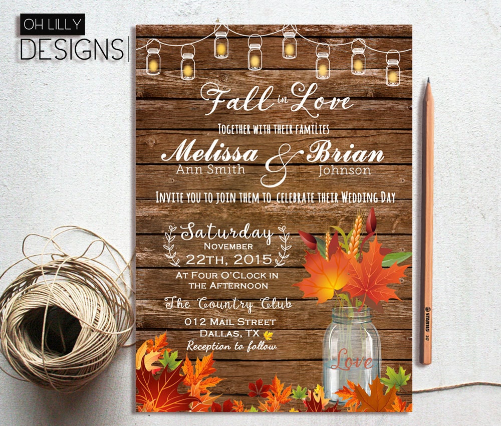Fall Wedding Invitation Autumn Wedding Invitation Fall in