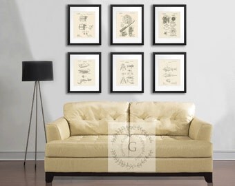 Fathers day gift Fishing Reel Fishing Lure Patent Prints wall Decor set of 6 reproduction prints, gift for Dad, Gift for him.