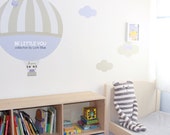 Hot Air Balloon Wall Decals Set, Reusable Fabric Stickers, Blue Nursery Design, Baby Boy Bedroom