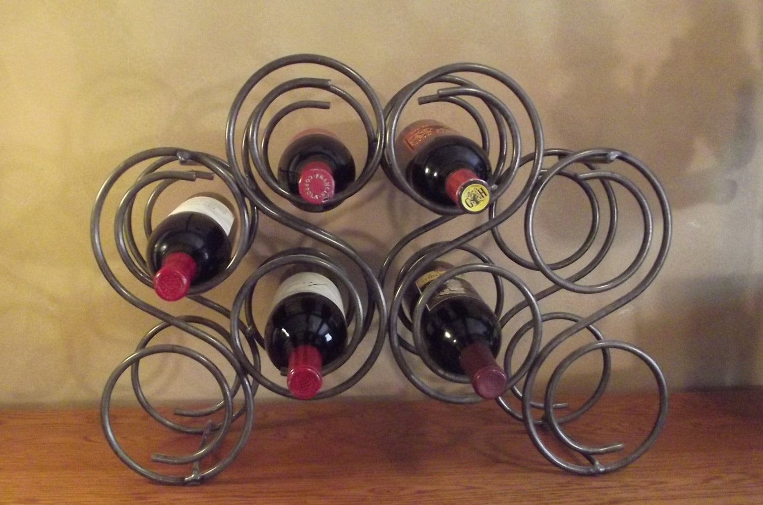 Vintage Metal Wine Rack, Heavy Metal Wine holder, 8 Bottle Wine Rack, Scroll Wine Rack Haute Juice