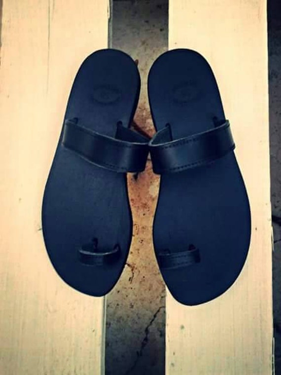 New black real leather Greek Sandals Handmade by madammeshushu