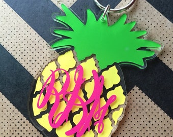 Pineapple Monogram Keychain Personalized