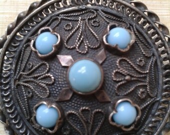Antique brooch / pendant with turquoise stones