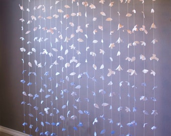 Anthropologie- Inspired Paper Flower Garland: Peach-Ivory-Light Blue Ombre