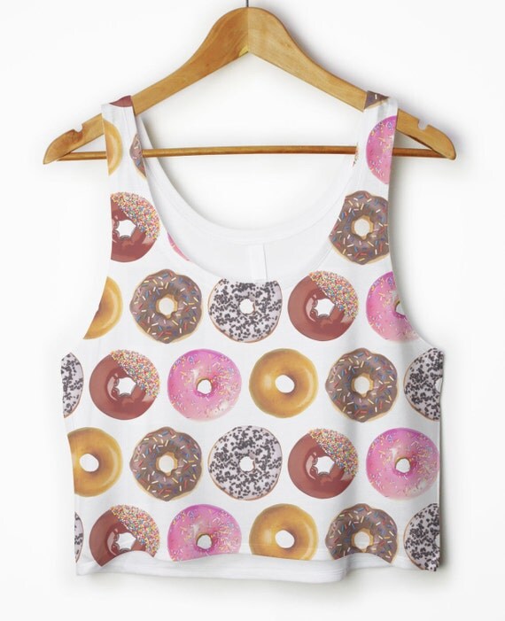 doughnut donut print boxy crop top tank vest womens doughnut donut print boxy crop top tank vest womens