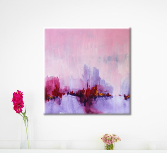 Abstract painting 40x40 painting on canvas pink by Svetlansa