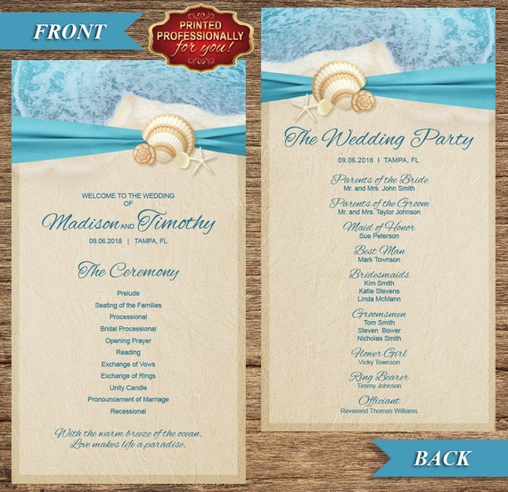 Beach Wedding Program Printed Professionally For You