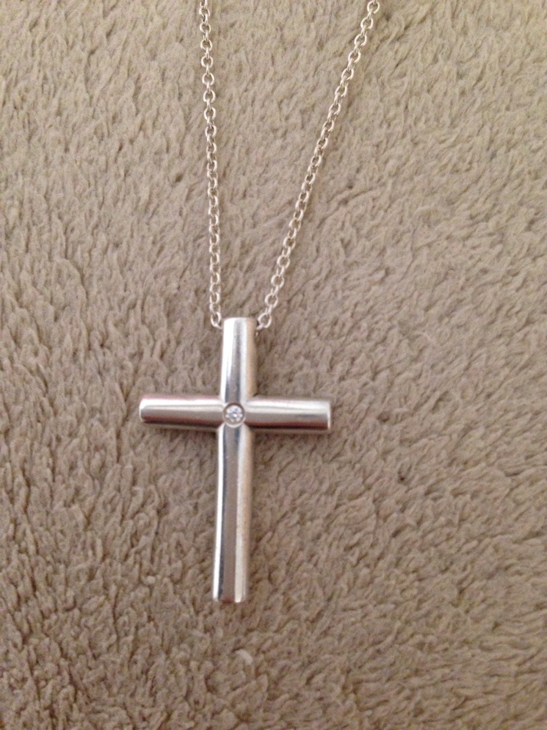 Authentic Tiffany & Co. Cross Pendant Large Diamond Necklace Silver