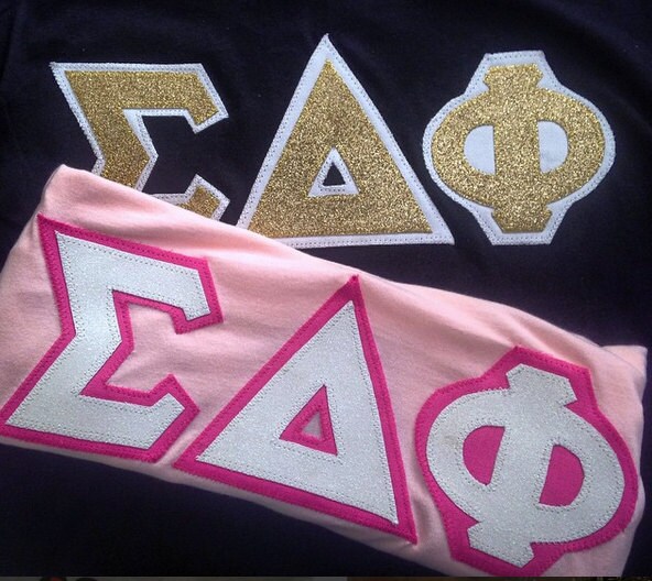 Custom glitter greek letter sorority tee by AndSheWillBeLettered
