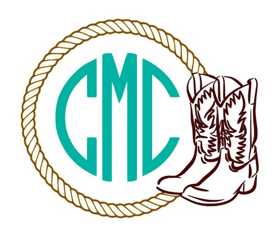 Cowboy Boot and Rope Monogram Decal-Cowgirl Boot by RCVinylDesigns