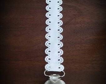White dummy chain. Pacifier chain.Dummy clip.Pacifier clip