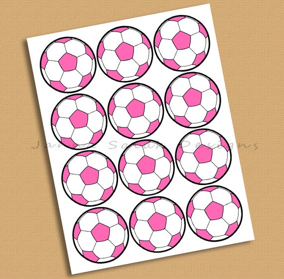 2.5 Pink Soccer Ball Printable Cupcake Toppers Sports