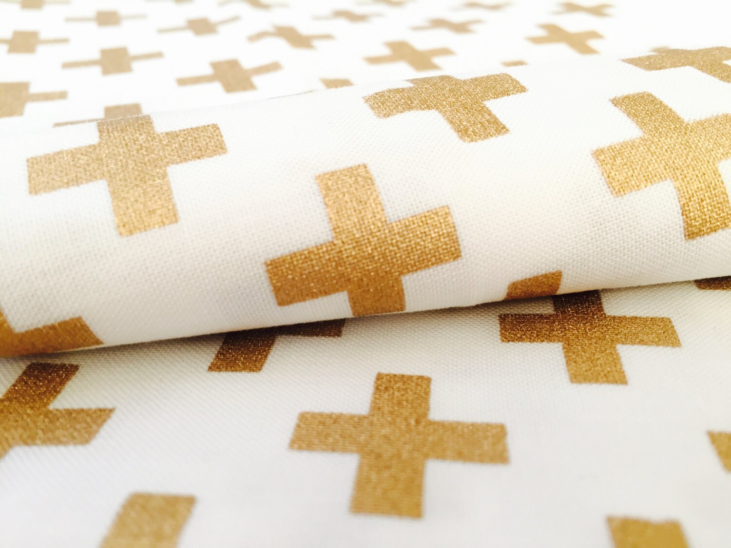 Gold Cross Fabric Metallic Gold and White Geometric Print