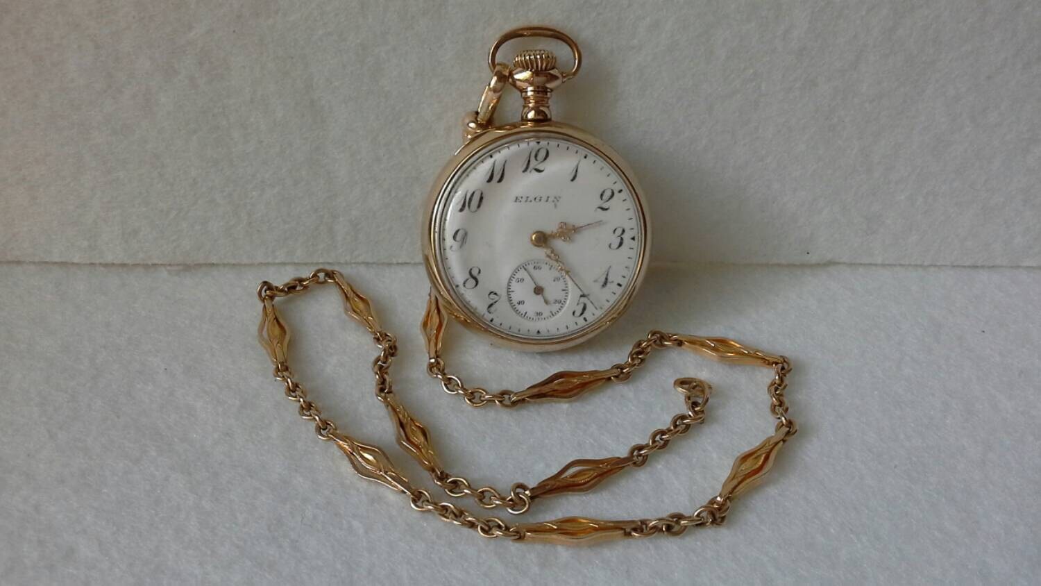 1906 Elgin Pocket Watch and Chain Gold Filled Pocket watch