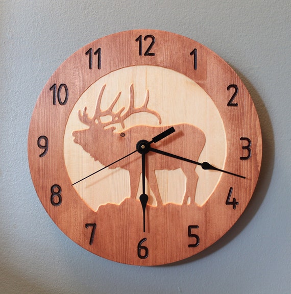 Elk clock Deer clock Wood clock Nature clock by BunBunWoodworking