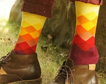 Colorful Gradient Diamond Pattern Men Socks, Stylish, Summer Cotton ...