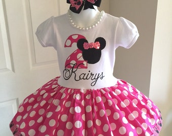 Girls Minnie Mouse Inspired Twirl Dress Birthday Custom Boutique Party All Sizes Pink White Black Polka Dots Second Third First 1st 2nd 3rd