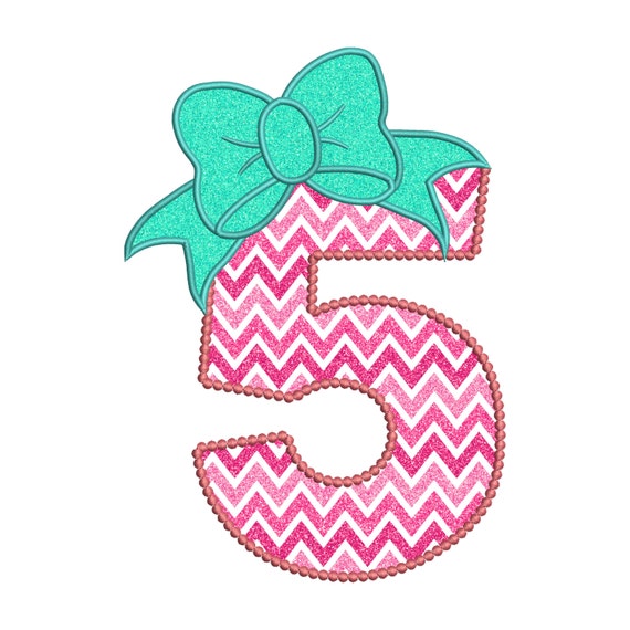 5 Birthday Applique Cute Bow 5th Number by LaughLoveApplique